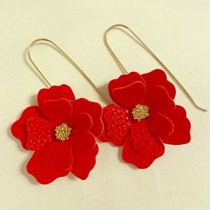 Vegan Leather Drop Red Poppy Earrings